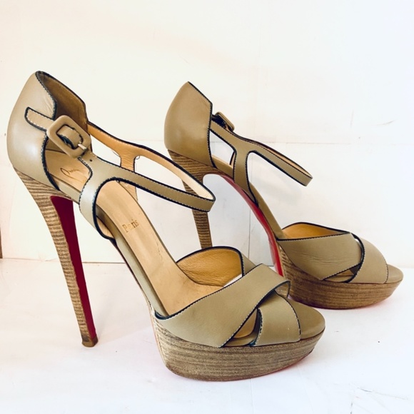 Louboutin SPORTING 140 Tan Leather Platform Sandal - Picture 3 of 8